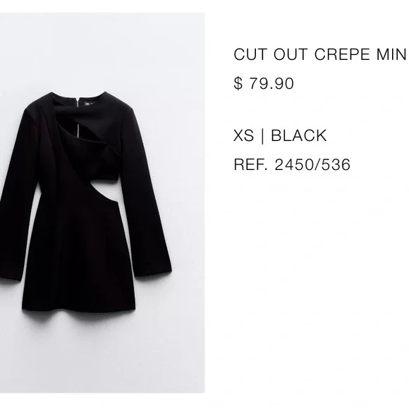 Zara Black Asymmetrical Long Sleeve Sheath Dress - Picture 2 of 2